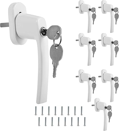 Herrselsam 8X Fenstergriff Aluminium, Abschließbar Sicherheitsfenstergriff Fensterschloss Kindersicherung mit Schlüssel, Schloss in Stiftlänge 35mm, Weiß - Cheap-Us