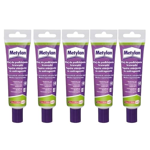 Metylan Naht- und Reparaturkleber, hohe Klebkraft, einfache Anwendung, für alle Arten von Tapeten, repariert Risse und kleine Flächen von Wandtapeten, Transparent, 5x 60 g Tube - Cheap-Us