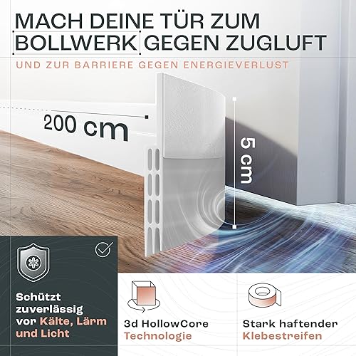 Zugluftstopper für Türen 100cm Weiß - Türdichtung Selbstklebend extra stark - Tür Zugluftstopper für maximale Isolierung - Luftzugstopper für Türen - Tür Zugluftstopper für Türen - Cheap-Us