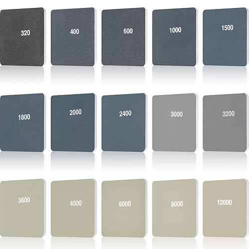 15 Stück 5 x 5 x 0,35 cm Schleifpads Micro Gitter Gepolstert Schleifpads Polieren Weich Mess Stift Schleifen Kit von 320 bis 12000 Grütze Doppelseitig zum Schleifen von Kunststoff von Acryl - Cheap-Us