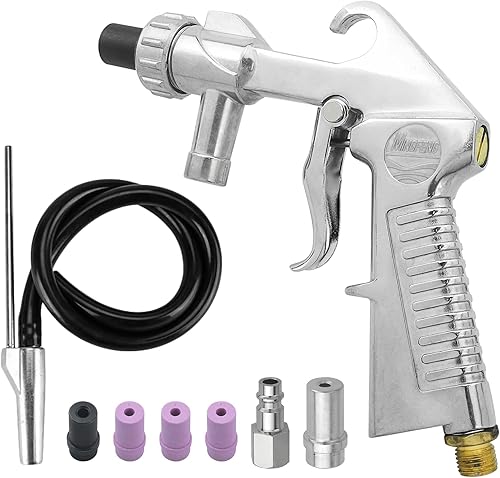 Kaelah Sandstrahlpistole Druckluft, Sandstrahlen Pistole Kit, Sandstrahlen Gerät mit Gummischlauch (1M), Metalldüse und 3 Stück 6 mm Keramikdüsen ein Luftanschlussnippel für Sandstrahlen - Cheap-Us