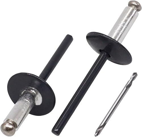 SKIR'CO (100 Stück) Großflansch Alu Blindnieten 4,8 x 16 mm, Edelstahldorn, RAL 7016 Anthrazitgrau (inkl. Bohrer) - Cheap-Us