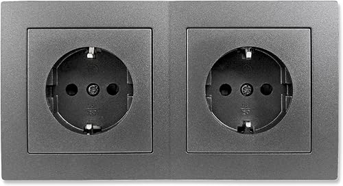 MC POWER Wand Steckdosen-Set | FLAIR | Beginner 2S | 3-teilig | 2x Schutzkontakt-Steckdose mit Rahmen, Doppelsteckdose 250V / 16A Schraubklemme, dunkelgrau anthrazit, matt - Cheap-Us