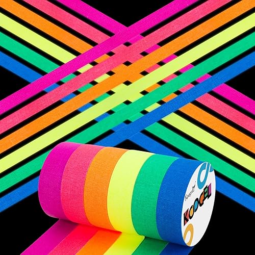 Koogel 6 Rollen Neon Klebeband, Fluoreszierendes Klebeband Neon Klebeband Leuchtend Gaffers Tape Leuchtklebeband für Partydeko Halloween Handwerk (5m x 1,5cm) - Cheap-Us