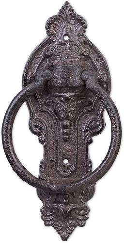 Relaxdays Türklopfer antik, Anschlagring für Haustür, Landhausstil, Gusseisen, H x B x T: 25,5 x 10,5 x 2,5 cm, braun - Cheap-Us