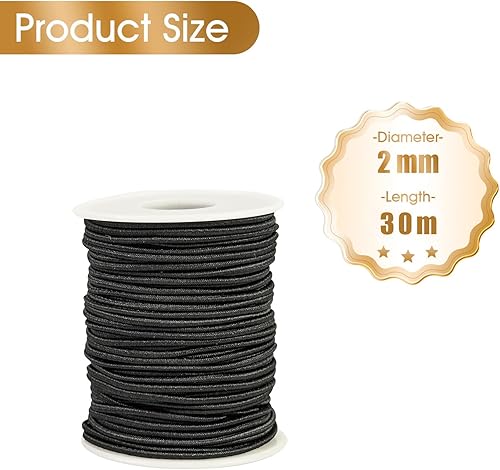 Gummiseil 2mm 30m, Schwarz Expanderseil Planenseil Wetterfestes Spannseil Gummischnur Gummikordel Gummiband Bungee Cord für DIY Basteln Nähen, Gepäck, Camping (Schwarz, 2MM X 30M) - Cheap-Us