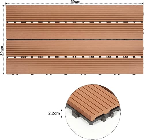 Cecaylie 18er Pack WPC Terrassenfliese, Kaffee Balkonfliesen 30x60cm - 3m², Ideal für den Außenbereich Klickfliesen für Balkon, Garten, Terrasse, Bodenbelag Einfach, Schnell und Praktisch Verlegt - Cheap-Us