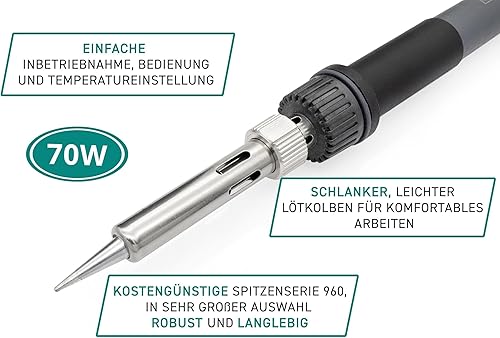 QUICK 969B+ digitale LED Industrie-Handlötstation 70W ESD Schutz 100°-480°C regelbar, geringe Aufheiz-Zeit (39s auf 350°C), 3 Fest-Temperatur-Speicher, kalibrierbar & Ablageständer & Lötspitze - Cheap-Us