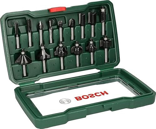 Bosch Accessories 15tlg. Hartmetall Fräser Set (für Holz, Ø-Schaft 8 mm, Zubehör Oberfräse) - Cheap-Us