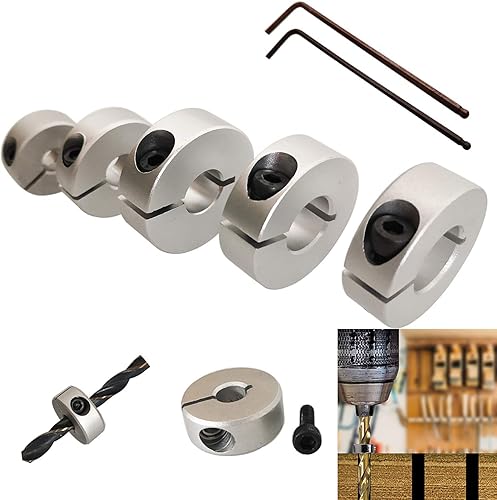 CESFONJER 5 tlg Aluminiumlegierung Tiefenanschlagringe Set Stellungsregler Ring Positionierer HSS-Locator Tiefenbegrenzer Tiefenstop Dübeln 6mm/8mm/10mm/12mm/14mm - Cheap-Us