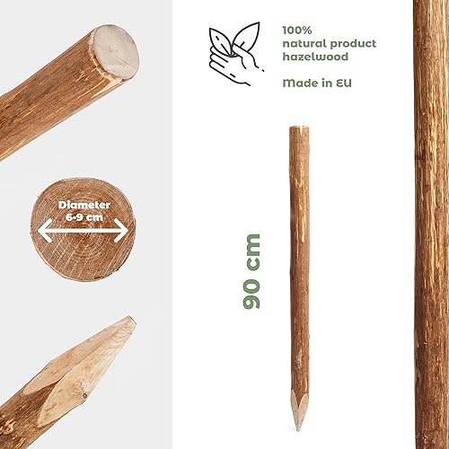 BOGATECO 6 x Haselnuss Staketenzaun Pfosten | Höhe 150 cm | Angespitzte Holz-Pfahl | 6-teiliges Set | Zaunpfosten Hozpflock Holzzaun Zaunpfähle Holzpfosten rund| Holzpfahl für Bauernzaun Gartenzaun - Cheap-Us
