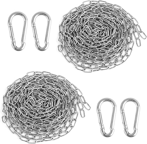 2 Stück Edelstahlkette Meterware, 1,5mm*5m Stahlkette Kette, Edelstahl Kette, Langlebige Gliederkette, Rundstahlkette Edelstahl Ketten mit 4 Karabiner für Wäschetrocknen, Hundekette - Cheap-Us