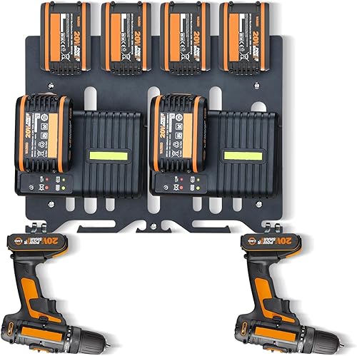 TOPOWN 3-in-1-Wandhalterung für Worx-Ladegerät-Akku, Metallhalter für 4X 20-V-Akkus, Aufbewahrungsregal für 2X WA3867-Ladegeräte, 2X WA3880, 1x WA3883 Dual, Halterung mit Haken für andere Werkzeuge - Cheap-Us