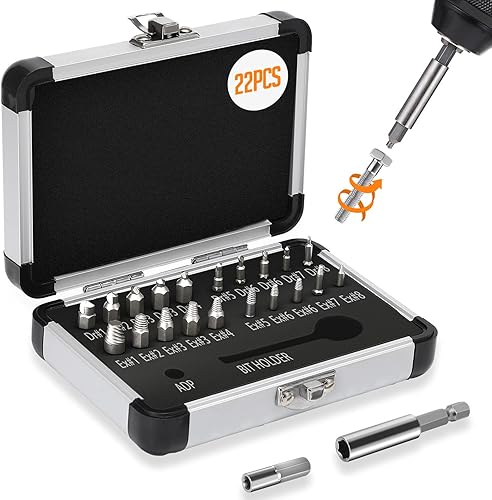 Jellas 22PCS Schraubenausdreher Set, Jellas Beschädigte Schraubenentferner Set, Separate Bohr- und Extraktionseinsätze, aus Schnellarbeitsstahl, für beschädigte Schrauben 2-12mm, Härte 64-65HRC - Cheap-Us
