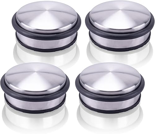 Danto 4er Set Türstopper aus Edelstahl, Ø 10 x 4,5 cm, gummiert für jeden Untergrund, mit Gummi-Ring, extra schwere Ausführung, ca. 1,2 kg - Cheap-Us