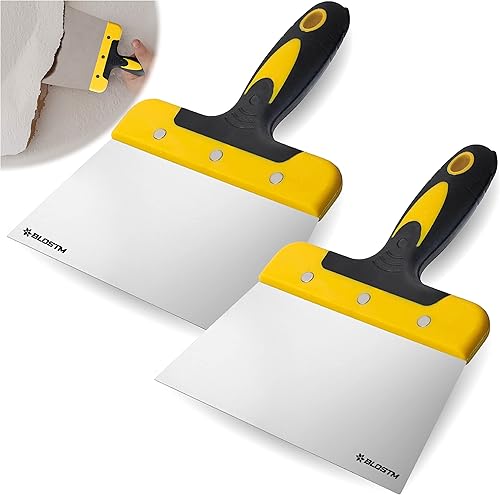 BLOSTM 17,8 cm Schaber-Werkzeug, 2 Stück, Tapetenschaber, Spachtelmesser mit 175 mm breiter, flexibler Federstahlklinge, weicher Komfortgriff – zum Dekorieren, Füllen, Trockenbau, Putz, DIY-Projekte - Cheap-Us