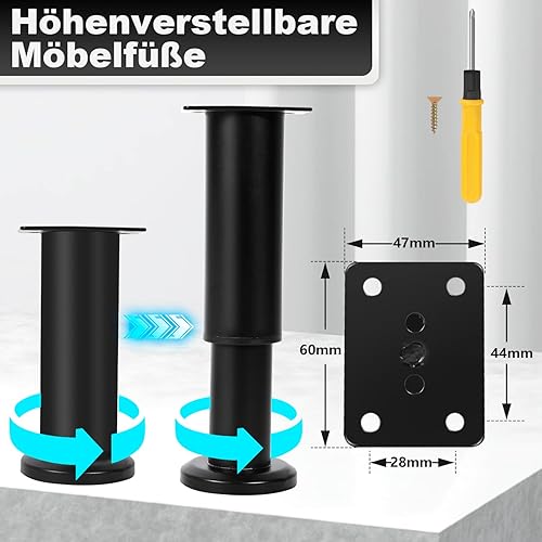 Sonnewelt 4er Set Edelstahl Möbelfüße,Schwarz Möbelbeine 18-30cm Höhenverstellbar, Füße für möbel mit Schrauben, | Belastbar bis 300 KG, für Sofa Möbelfüße Schreibtisch Stühle - Cheap-Us