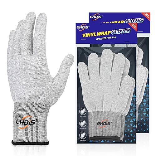 EHDIS 2 Paar Microfaser Handschuhe, Car Wrapping Verklebe-Handschuhe, nahtlos & fusselfrei, Weiß Arbeitshandschuhe für Montage, Car Wrap Folierung Vollverklebung, Fensterfolie, Grau - Cheap-Us