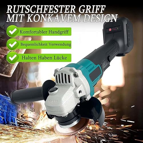 Akku Winkelschleifer 18V, Ersatz für Makita DGA504Z,125 mm Elektrischer Schleifer, mit 2 Akkus 5,5 Ah, 11000U/min Bürstenloser Motor Trennschleifer, 12 Zubehörteilen, zum Schleifen - Cheap-Us