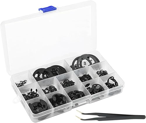 Realure 500 Stück E-Clip Sicherungsring Set, 16 Größen M1.5-M22 Sprengringe Sortiment Set, Kohlenstoffstahl Sicherungsringe mit Aufbewahrungsbox & Pinzette, für Befestigen von Lagern, Zahnrädern - Cheap-Us