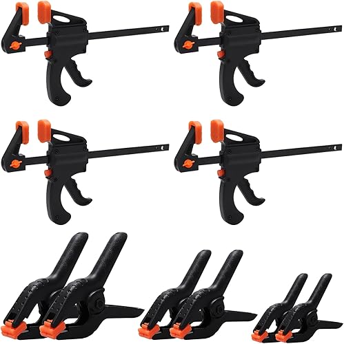 Hcunbsu Einhandzwinge und Federzwinge Set 10tlg, 4 Schraubzwingen & 6 Federklemmen Set (2 Zoll & 3 Zoll & 4 Zoll), Schnellspannzwinge für DIY, Holzwerkstatt - Cheap-Us