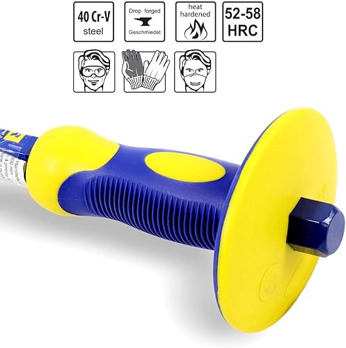 S&R Flachmeißel mit Handschutz 25 x 300 mm, 40CRV, Meissel 52-58 HRC, Handmeissel, rutschfester ergonomischer Handgriff, Stemmeisen mit extra breiter Schlagfläche, Handmeißel HRC 52-58 gehärtet - Cheap-Us