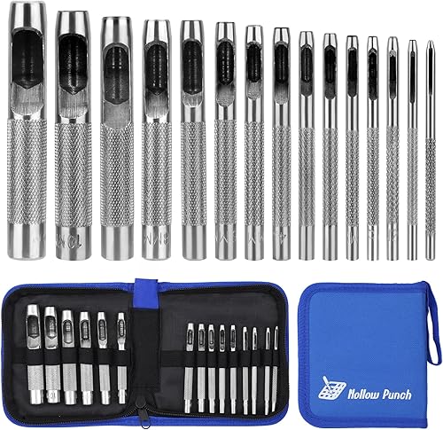 Locheisen set 15 Stück, Stanzwerkzeug Set, Leder-Lochstanzer-Set, Lederhandwerks-Stanzwerkzeug, Rundstahl-Hohlstanzer-Set, Hohlstanzer-Werkzeug für Leder, Uhrenarmbänder, Gürtel, Leinwand, 1 mm-11 mm - Cheap-Us