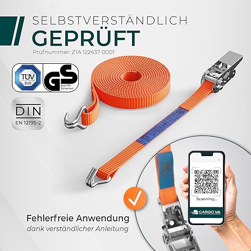 Schwerlast 5000kg Ratschengurte 6m - TÜV/GS & DIN Geprüft - Spanngurte mit Ratsche und Haken - QR Label Anleitung - Sicher & Robust [4er Set] - Cheap-Us
