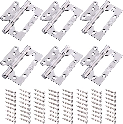 JIZZU 304 Edelstahl Scharniere, 6 Stück Scharniere Edelstahl, Türscharnier Innentüren, Rostfreies Scharnier mit 64pcs Schrauben Edelstahl Haustürscharniere für Kleiderschrank, 4.13 * 2.83 inch Silber - Cheap-Us