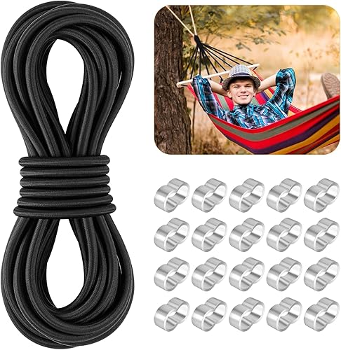 HGRGHH Gummiseil Expanderseil 8mm 10m Schwarz, Elasten Gummikordel mit 20 M9 Aluminium Crimpschlaufe, Gummischnur für Anhängerplane, DIY Basteln Nähen, Gepäck, Camping, Segeln Planenseil - Cheap-Us