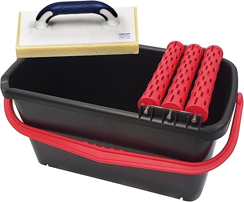 Karl Dahm® Rollenwaschset Spezial mit 23 Liter Eimer mit 3 Rollen Aufsatz inkl. Schwammbrett gerastert I Schwarz-Rotes Waschset für Fliesenleger I Fliesen- Wascheimer I Fliesen-Wasch-Set Profi – 11986 - Cheap-Us