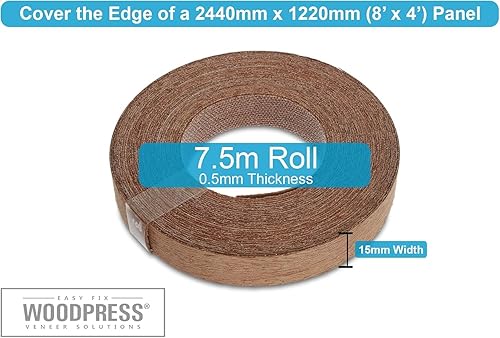 WordPress® 50 mm Mahagoni-Echtholzkantenband mit Schmelzkleber – 7,5 m Rolle – einfache DIY-Aufbügelanwendung, deckt die Kante von Standard-MDF-Platten ab - Cheap-Us
