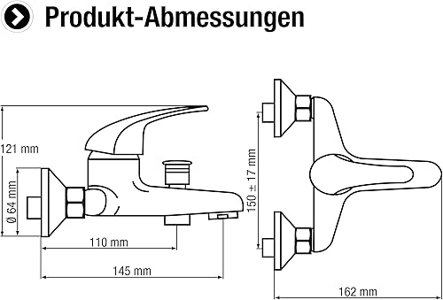 Cornat Brause-Einhebelarmatur 'Piccolo' - Hochwertiger Messingkörper - verchromt - 1/2 Zoll Brauseabgang / Einhebelmischer zur Aufputzmontage / Brausebatterie / Duscharmatur / SA842 - Cheap-Us