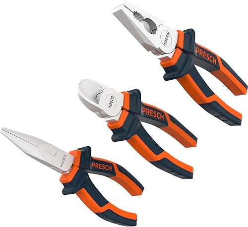 Presch Zangenset 3-tlg. - Profi Zangen Satz mit Spitzzange, Seitenschneider 160 mm und Kombizange 180 mm lang - Hochwertiges Werkzeug Zangen Set - Cheap-Us