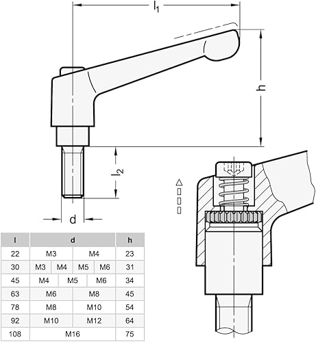 Ganter Normelemente GN 300.1-63-M8-63-SW 1-63-M8-63-SW-Verstellbare Klemmhebel mit Edelstahl-Gewindeschraube, schwarz, strukturmatt, Gewinde: M8x63mm - Cheap-Us