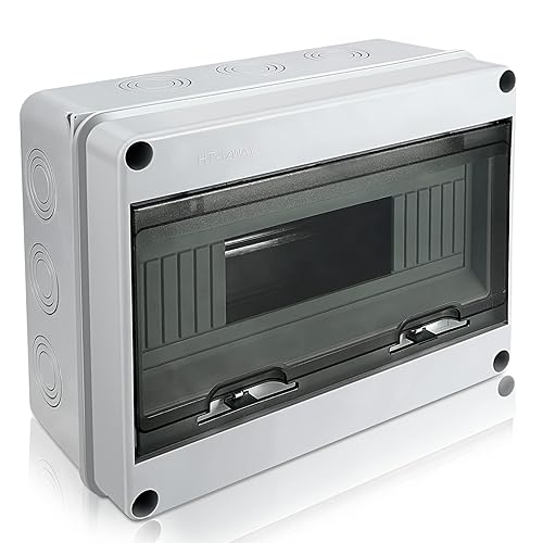 Royouzi Verteilerkasten Aufputz, IP65 Sicherungskasten Aufputz, 1-Reihig für 12-MODULE Aufputzverteiler, Unterverteilung Aufputz mit Messingklemmen für Garten oder Außenbereichen, Villen, Ladesäulen - Cheap-Us