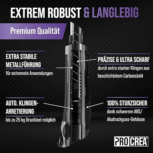 PROCREA® Premium 3er Cuttermesser & Klingen Set 'Black Edition' [Extrem Robust & Ultrascharf] Das 18 mm Teppichmesser in bester Qualität - inkl. extra starken & scharfen Qualitäts-Abbrechklingen - Cheap-Us