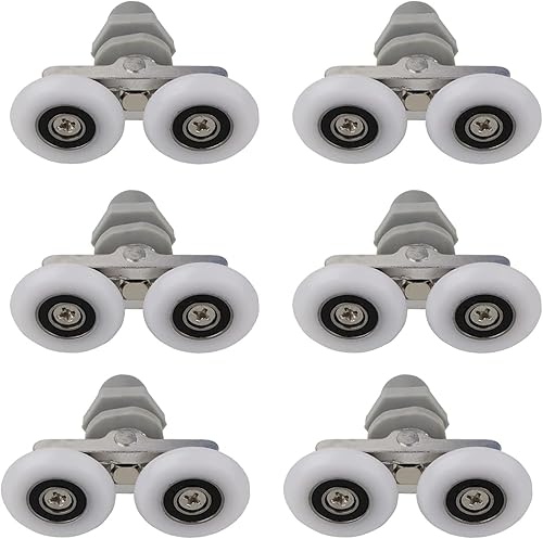 Cokritsm Duschtürrollen 6 Stücke Duschkabine Rollen Laufrollen 25mm, Duschrollen mit Doppelter Schiebetür, Anti-Rost Duschtürrollen für Badezimmertüren Glastür 4-6mm, Glasloch 10-14mm - Cheap-Us