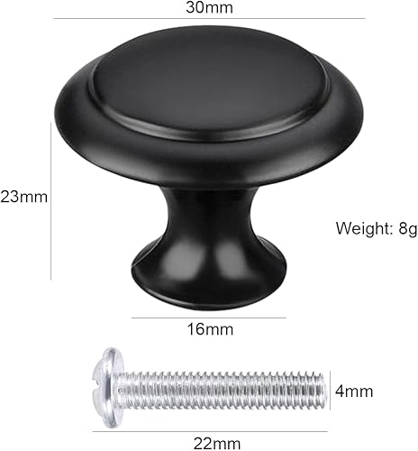 SHANHAIKX Matt-Schwarz Schubladenknopf,25 Packung Schwarz Edelstahl Runde Griffe,Schubladengriffe,Schubladenknopf Mit Legierung Installieren Schraube Für Kabinett Schublade Kommode Küche - Cheap-Us