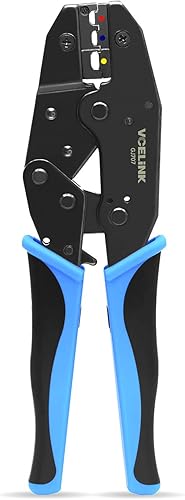 VCELINK GJ707 Crimpzange Kabelschuhzange mit Ratschenfunktion für Isolierte Kabelschuhe, Quetschverbinder Zange, Presszange Zwischen 0,5-6,0mm², Blau - Cheap-Us