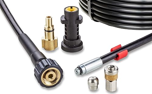 Rohrreinigungsschlauch für Hochdruckreiniger 15m, 200bar- Rohrreinigungsset geeignet für Kärcher, Parkside, Lavor, Bosch Professional – Starre Düse, Rotierende Düse KNOFER - Cheap-Us