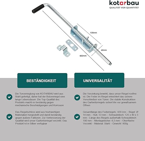 KOTARBAU® Federriegel 220 mm Torriegel Schlossriegel Riegel Türriegel Verrieglung Torschieber Türschieber Torschlossriegel Bodenschieber Verzinkt - Cheap-Us