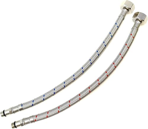 Xcel Home™ 2x M12 x 1/2 BSP (300mm) Flexible Wasserhahnanschlüsse | Monoblock-Mischbatterieanschlüsse für Küche/Waschbecken | 304-Edelstahl-Flexi-Rohranschlüsse mit kurzen männlichen Enden - Cheap-Us