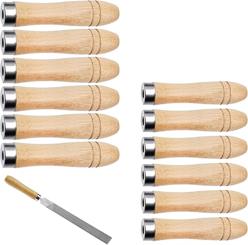 ANYUANKW 12 Stück Feilenheft Ersatz Holzfeile Griff mit Starken Metallkrage Holzfeilengriff für Werkzeug Handwerk Dateien Zubehör (60mm, 40mm) - Cheap-Us