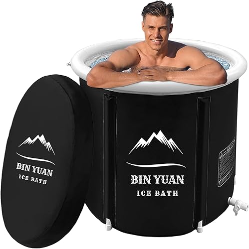 Faltbare Eisbad Badewanne mit Abdeckung 80cm Ø Large Aufblasbare Eisbaden Badewanne Erwachsene Eisfass Outdoor Ice Bath Tub Freistehende Eistonne Wanne Soaking Dusche Badefass cold plunge bathtub - Cheap-Us
