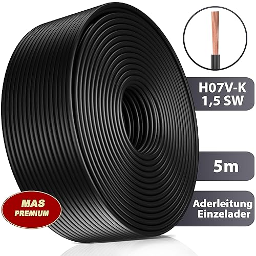 MAS Premium Von 5 bis 100m Aderleitung H07 V-K 1x1,5 mm² SW, HBL, GNGE, GN, RT, DBL, BR, OR, GR, WS, VIO, U-MAR.BL oder GE Einzelader flexibel (Weiß, 10m) - Cheap-Us