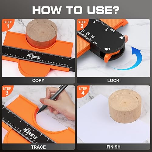 JOREST Anschließbare Konturenlehre 25+12cm, Weihnachtsgeschenke für Vater Männer Handwerker, Konturenlehr Groß Feststell, Konturschablone, Vervielfältigungslehre, Laminat Schablone, Konturmessgerät - Cheap-Us