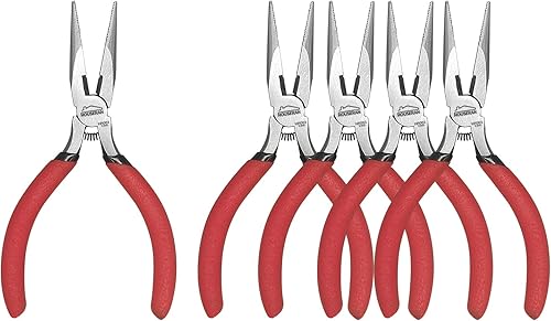 HOUSERAN Mini Spitzzange, 5 Stück, 127mm, Spitzzangen Set, Lange Spitzzange mit Seitenschneider, Flachrundzange, Elektronik-Spitzzange, Kleine Spitzzange für Schmuckerstellung - Cheap-Us