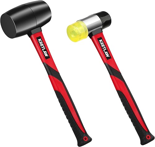 KRETLAW 2tlg. Gummihammer-Set, 450g Gummihammer & 35 mm doppelseitiger weicher Hammer aus stoßdämpfendem Fiberglasstiel für Fußböden, Fliesen und Holzbearbeitung - Cheap-Us