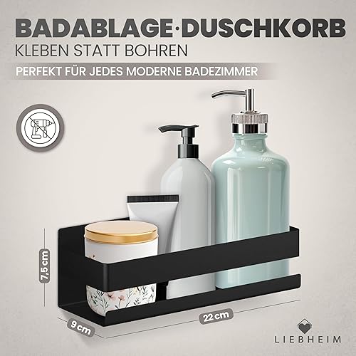 LIEBHEIM Duschablage Duschkorb Badregal ohne Bohren - Montage mit Industrie Klebeband oder Kraftkleber - Badablage - Edelstahl S304 gebürstet - Cheap-Us